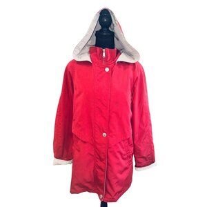 Nautica Red Trench Parka Coat Jacket Full Zip Snap Water Resistant City Classic